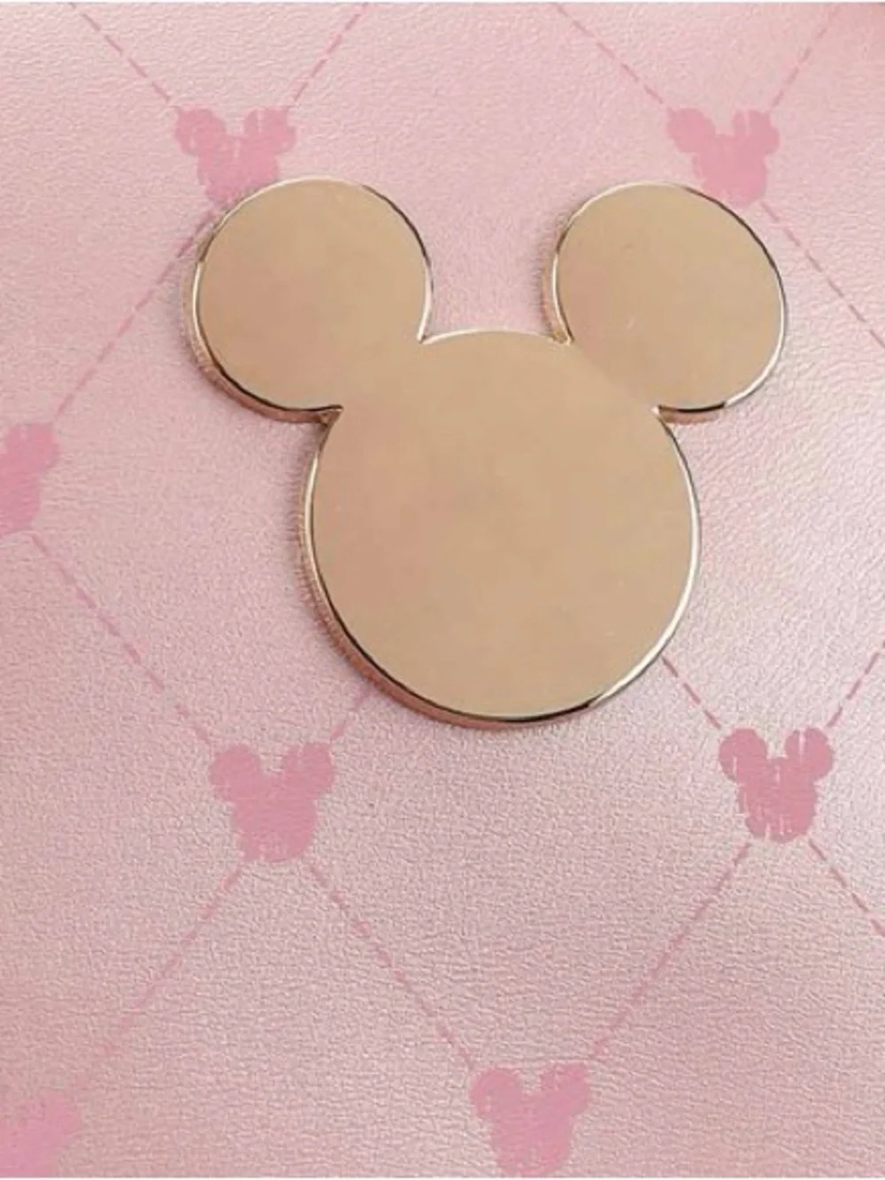Disney Bioworld Pink Mickey Mouse Print with Gold Metal Badge Mini Backpack